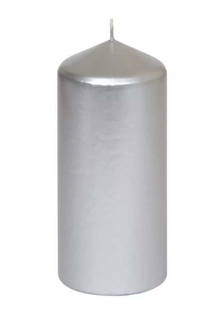 Stumpenkerze Moccolo Edelglanz 130/57 mm, silber –