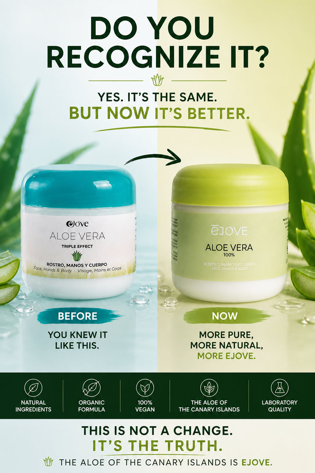 eJove Aloe Creme Gesicht, Hand, Körper - Crema Rostro, Manos, Cuerpo, 300 ml